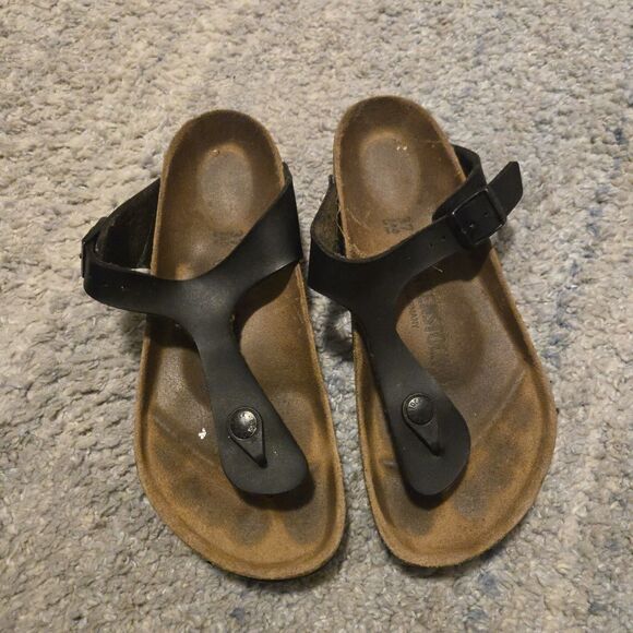 BIRKENSTOCK Women’s Gizeh Birko Flor Black Slip On Sandals Thong Slides EU 37 - Picture 1 of 7